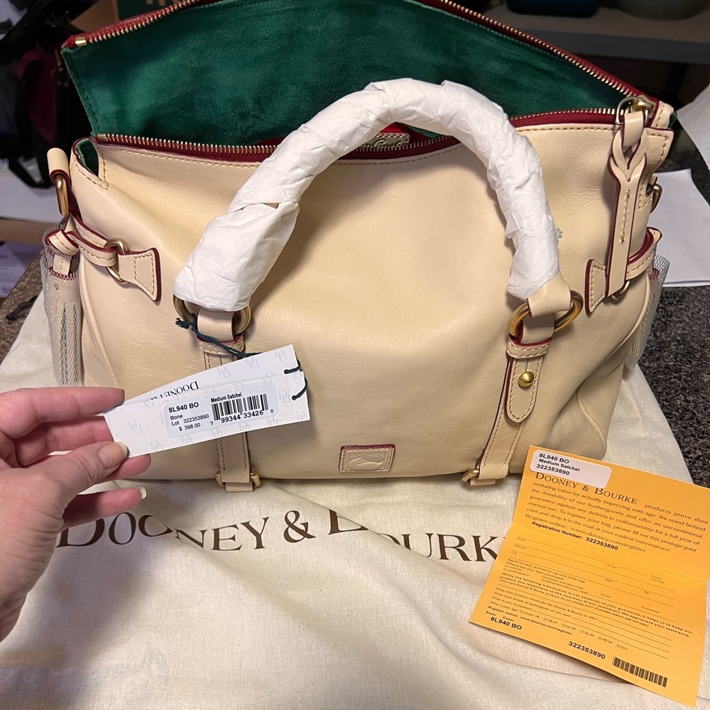 Dooney and Bourke Florentine Leather Medium Satchel in discontinued color Bone.